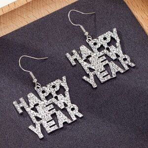 New Happy New Year Rhinestone Earrings